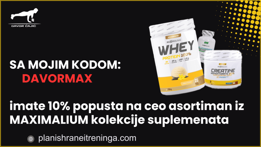 Kreatin u promotivnom pakovanju sa oznakom popusta.